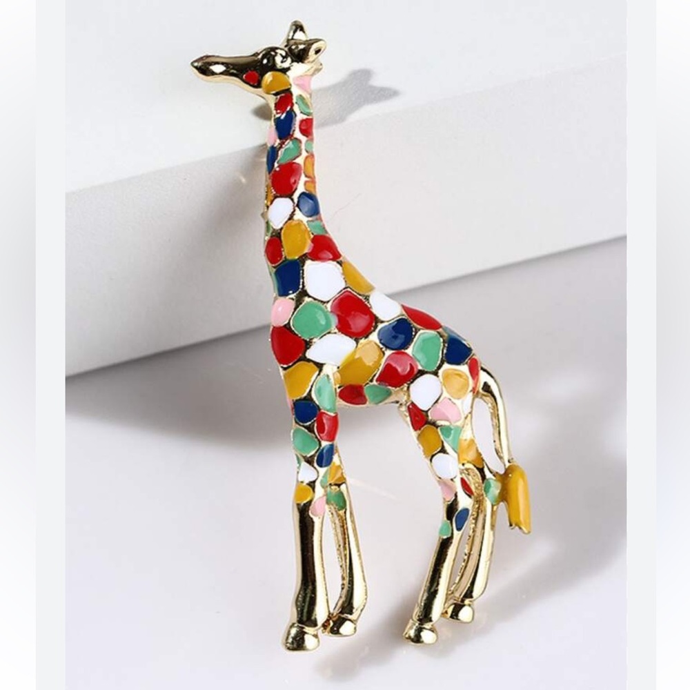 Colorful Enamel Gold Giraffe Brooch Pin NWT